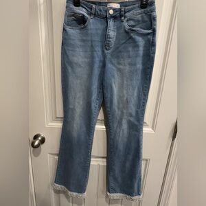 Light Wash Women's Flare Jeans with Pearl Trim